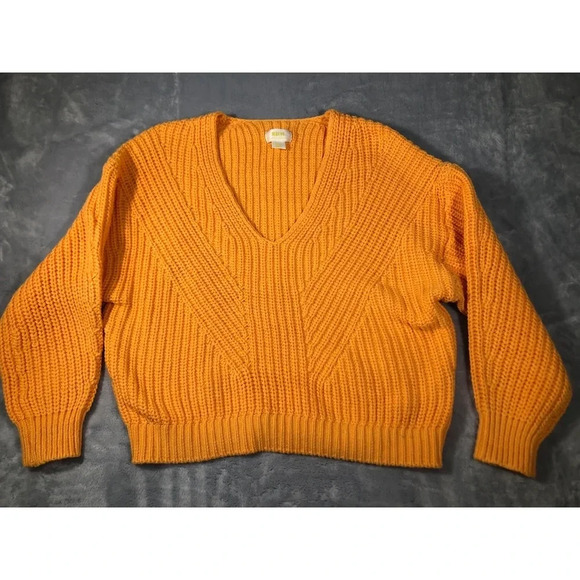 Anthropologie Maeve Cropped Chunky Knit Sweater Ribbed Knit Orange Size small - Picture 1 of 4